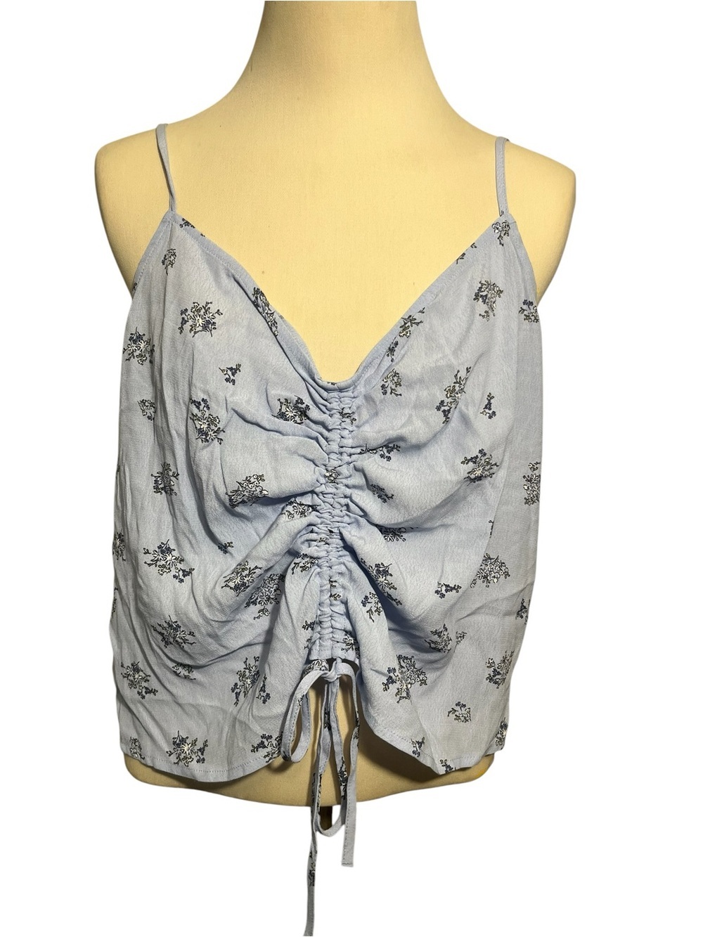 Light Blue Floral Ruched Drawstring Cami - Women
